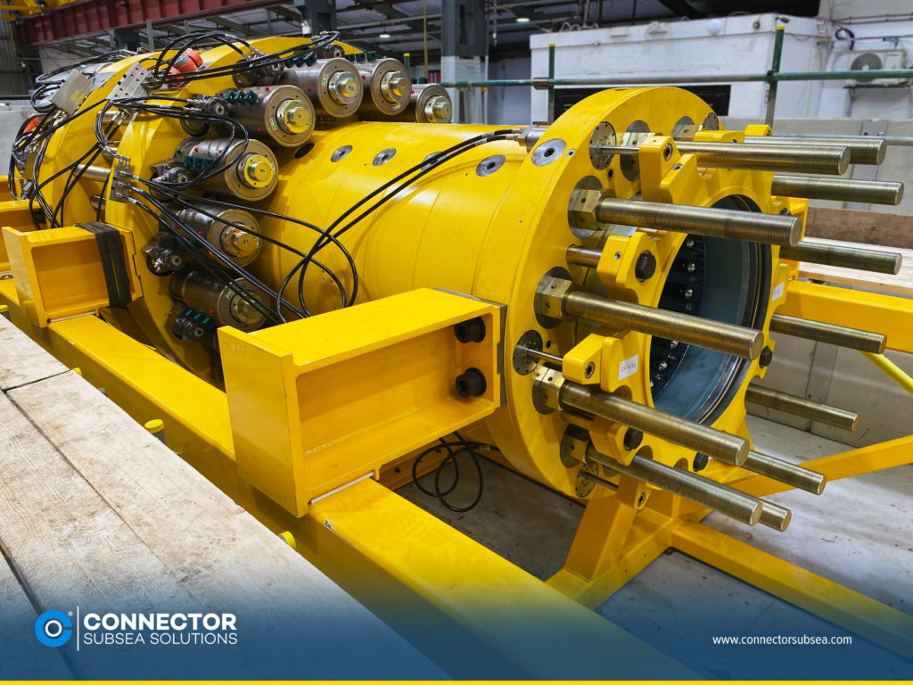 MORGRIP Diverless Connector positioned on test bed for rigorous FAT Testing