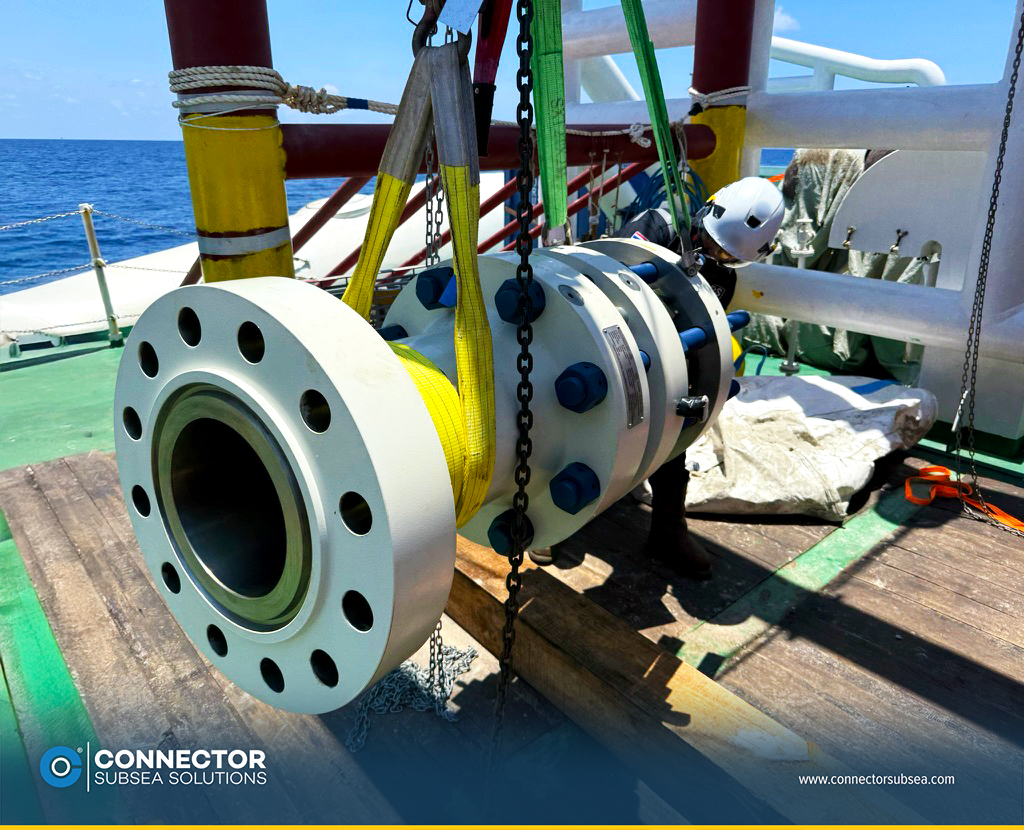MORGRIP® Connector fitted with custom grease injection ports, illustrating bespoke subsea pipeline repair solutions in the Gulf of Thailand.