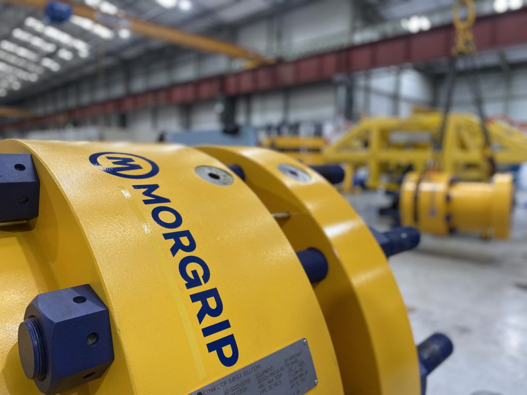 Close-up  shot of our MORGRIP® subsea pipeline connector on the workshop floor, illustrating CSS’ leak-free performance.