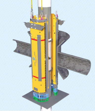 Illustration of MORGRIP® conductor repair clamp during installation in the guide